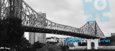 Story Bridge In Brisbane. Black And White Stock Photo