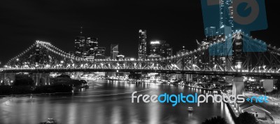 Story Bridge In Brisbane. Black And White Stock Photo