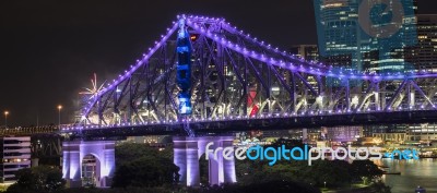 Story Bridge On New Years Eve 2016 In Brisbane Stock Photo