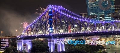 Story Bridge On New Years Eve 2016 In Brisbane Stock Photo