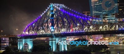 Story Bridge On New Years Eve 2016 In Brisbane Stock Photo