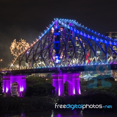 Story Bridge On New Years Eve 2016 In Brisbane Stock Photo