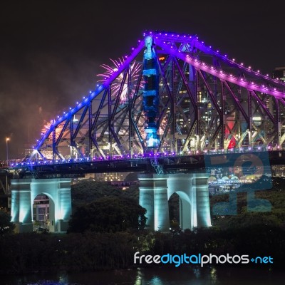 Story Bridge On New Years Eve 2016 In Brisbane Stock Photo