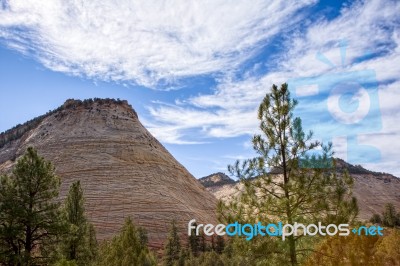 Strange Rock Formation Checkerboard Mesa In Zion Stock Photo