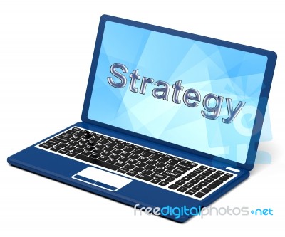 Strategy Word On Laptop Showing Teamwork And Planning Stock Image