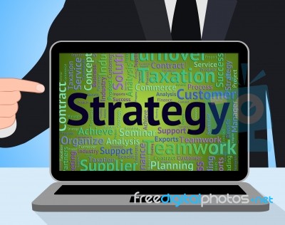 Strategy Word Shows Plan Vision And Text Stock Image