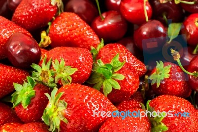 Strawberries And Cherries Stock Photo