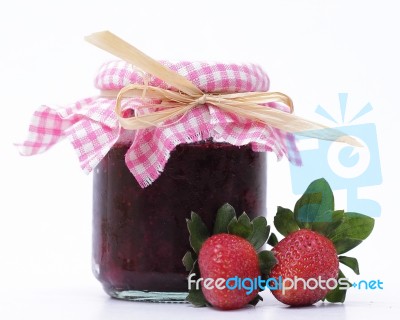 Strawberries And Jam Bottle Stock Photo