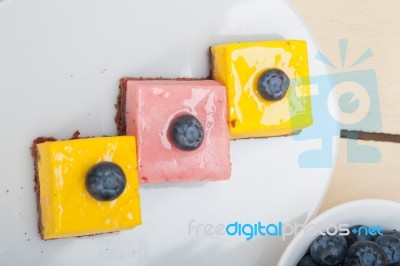 Strawberry And Mango Mousse Dessert Cake Stock Photo