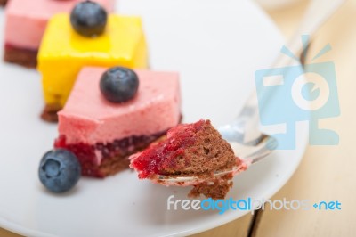 Strawberry And Mango Mousse Dessert Cake Stock Photo