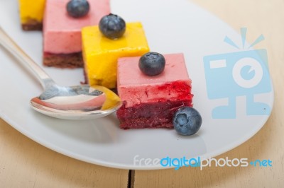 Strawberry And Mango Mousse Dessert Cake Stock Photo