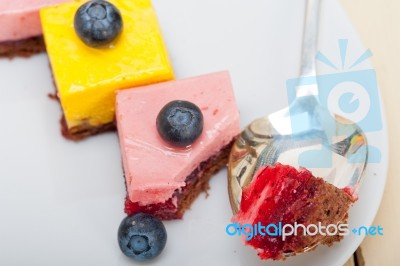 Strawberry And Mango Mousse Dessert Cake Stock Photo