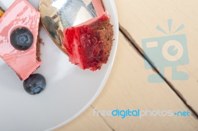 Strawberry And Mango Mousse Dessert Cake Stock Photo