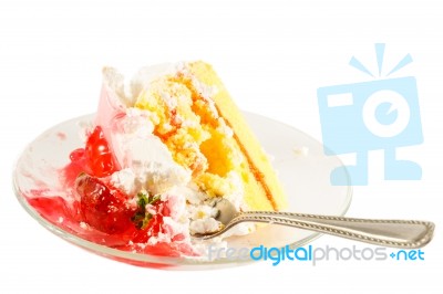 Strawberry Cake With White Cream Was Eaten By Someone Stock Photo