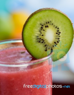 Strawberry Smoothie Indicates Kiwi Fruit And Drink Stock Photo