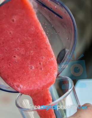 Strawberry Smoothie Indicates Milk Shake And Beverage Stock Photo