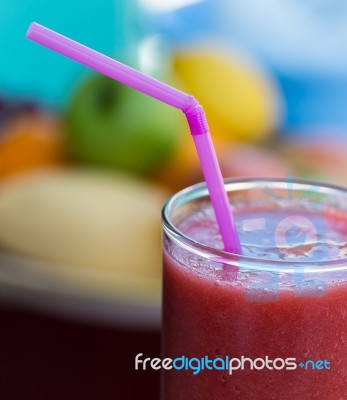 Strawberry Smoothie Means Milk Shake And Beverage Stock Photo