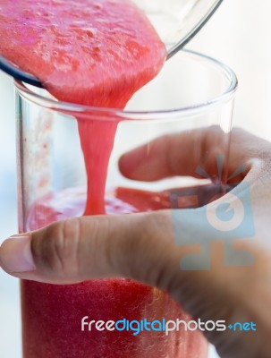 Strawberry Smoothie Represents Fruit Drink And Blended Stock Photo