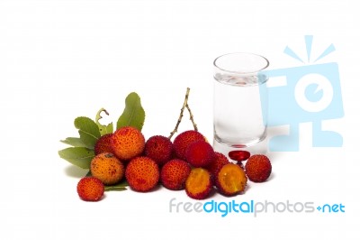 Strawberry Tree (arbutus Unedo) Fruit With Aguardiente Stock Photo