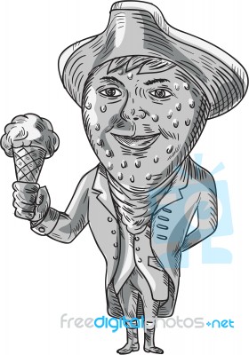 Strawberry Tricorn Hat Ice Cream Black And White Drawing Stock Image