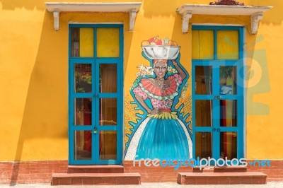 Street Art Graffiti On A Wall In The Street Of Cartagena, Colomb… Stock Photo