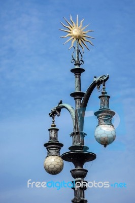 Street Light On The Cecuv Most Bridge In Prague Stock Photo