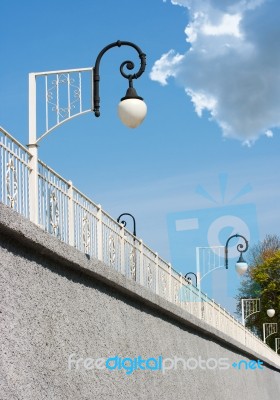 Streetlights Near Railway Station Stock Photo