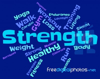 Strength Words Means Tough Force And Sturdiness Stock Image