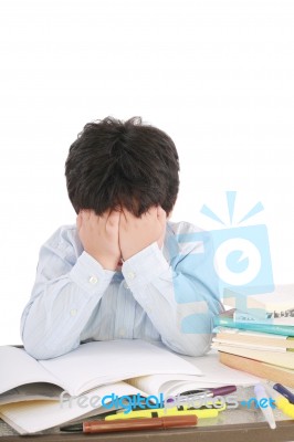 Stressed School Boy Stock Photo