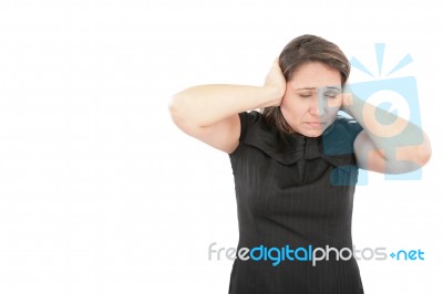 Stressed Young Woman On White Stock Photo