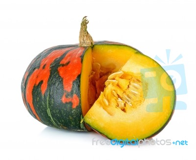 Striped Pumpkin Isolated On The White Background Stock Photo