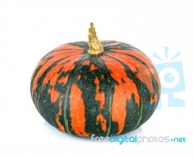 Striped Pumpkin Isolated On The White Background Stock Photo