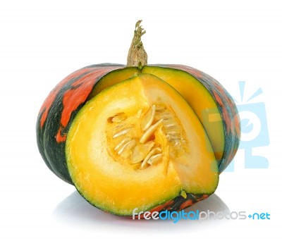 Striped Pumpkin Isolated On The White Background Stock Photo