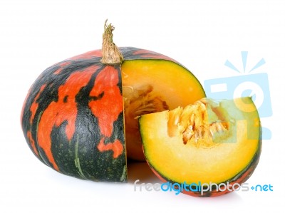 Striped Pumpkin Isolated On The White Background Stock Photo