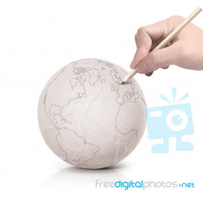 Stroke Drawing America Map On Paper Ball Stock Photo