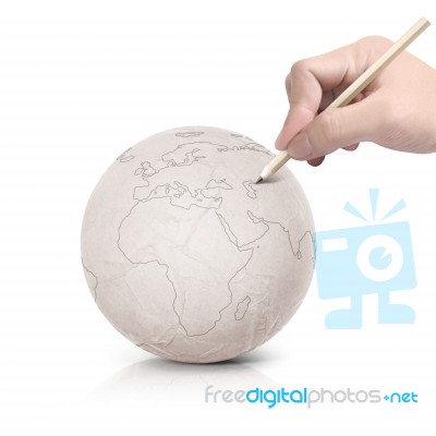 Stroke Drawing Europe Map On Paper Ball Stock Photo