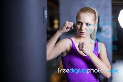 Strong Boxing Woman Exercise In A Gym Stock Photo