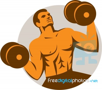 Strongman Crossfit Lifting Dumbbells Circle Retro Stock Image