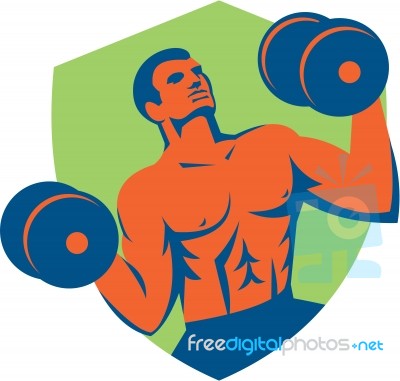 Strongman Crossfit Lifting Dumbbells Shield Retro Stock Image