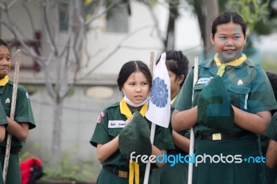 Student 11-12 Years Old, Scout Assembly, Teepangkorn Scout Camp In Samut Sakhon Thailand Stock Photo