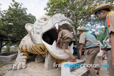 Student 11-12 Years Old, Scout Assembly, Teepangkorn Scout Camp In Samut Sakhon Thailand Stock Photo