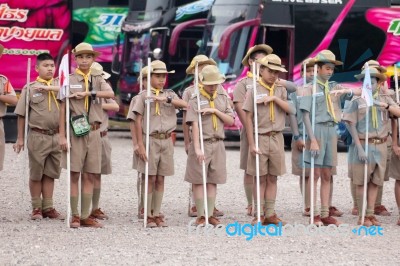 Student 11-12 Years Old, Scout Assembly, Teepangkorn Scout Camp In Samut Sakhon Thailand Stock Photo