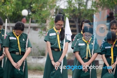 Student 11-12 Years Old, Scout Assembly, Teepangkorn Scout Camp In Samut Sakhon Thailand Stock Photo