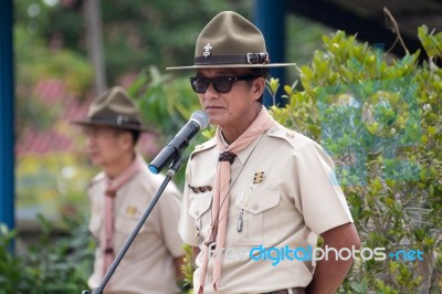 Student 11-12 Years Old, Scout Assembly, Teepangkorn Scout Camp In Samut Sakhon Thailand Stock Photo