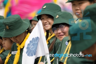 Student 11-12 Years Old, Scout Assembly, Teepangkorn Scout Camp In Samut Sakhon Thailand Stock Photo