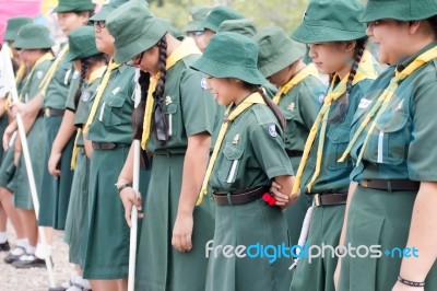 Student 11-12 Years Old, Scout Assembly, Teepangkorn Scout Camp In Samut Sakhon Thailand Stock Photo