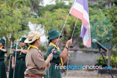 Student 11-12 Years Old, Scout Assembly, Teepangkorn Scout Camp In Samut Sakhon Thailand Stock Photo