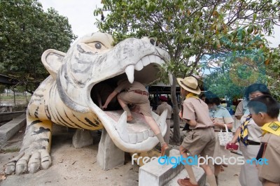 Student 11-12 Years Old, Scout Assembly, Teepangkorn Scout Camp In Samut Sakhon Thailand Stock Photo