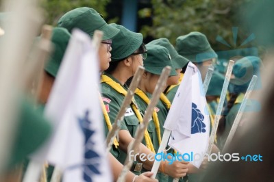 Student 11-12 Years Old, Scout Assembly, Teepangkorn Scout Camp In Samut Sakhon Thailand Stock Photo