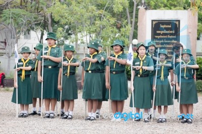 Student 11-12 Years Old, Scout Assembly, Teepangkorn Scout Camp In Samut Sakhon Thailand Stock Photo